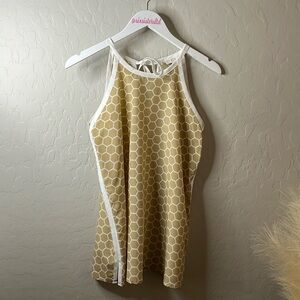Charming Charlie sleeveless blouse w/ geometric pattern gold and white small